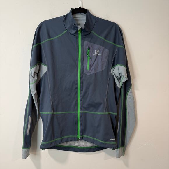 Salomon Men's Equipe Softshell Jacket Full Zip Cycling Outdoor Hiking Blue Large - Picture 1 of 8